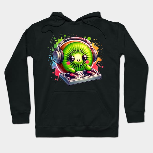 Watercolor Kawaii Kiwi DJ Hoodie by The Jumping Cart